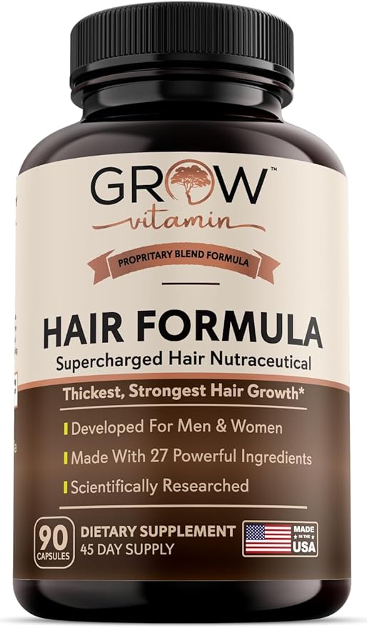 grow vitamin All in One Hair Formula for Men & Women - Advanced Hair Formula Includes Biotin, Saw Palmetto, DHT Blocker & Trace Minerals - Hair Supplement for Hair, Skin & Nails - 90 Capsules