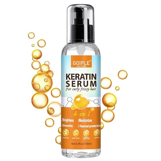 Keratin Hair Serum for - Heat Protectant with Castor Oil Treatment for Frizzy, Dry & Damaged Hair - Nourishes and Repairs Hair for Shine and Softness