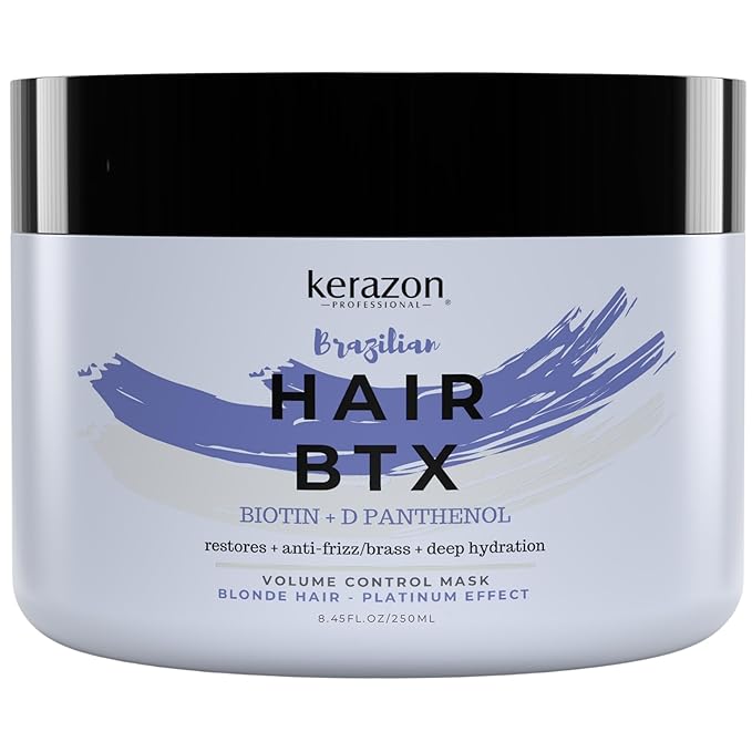 KERAZON Blonde Brazilian Hair BTX Treatment Purple Mask Platinum Effect & Silver Hair Providing Smoothing, Deep Hydration, Anti-Brass, Shine, Softness, Volume & Frizz Control