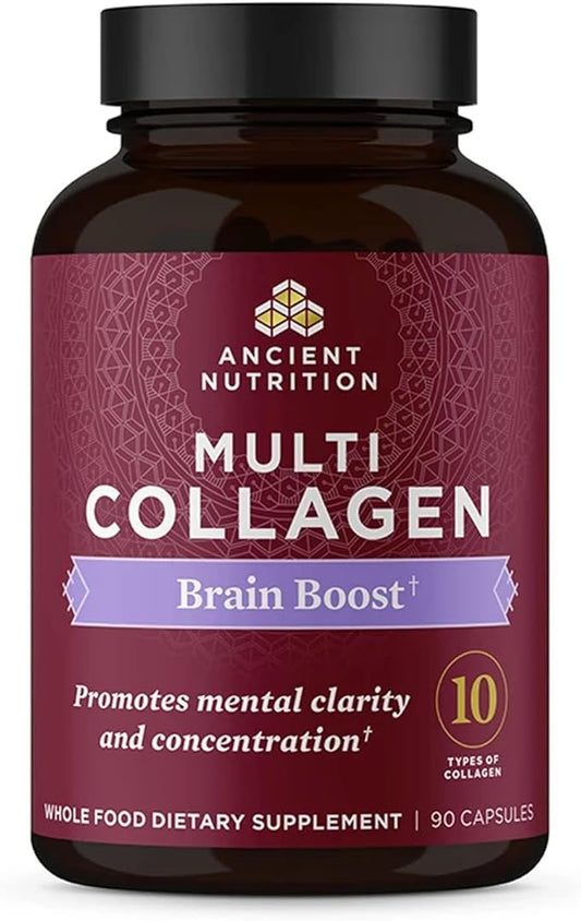 Ancient Nutrition Collagen Protein Brain Boost, Collagen Protein Capsules Brain Supplement for Reduced Joint Discomfort, Healthy Skin and Nails, 90 ct