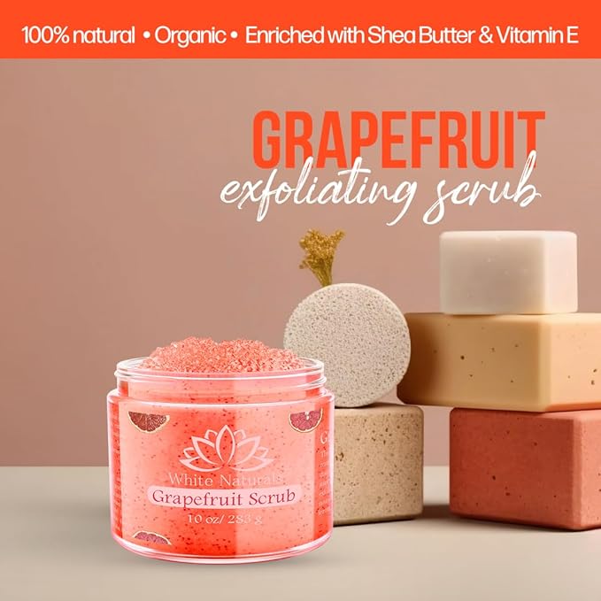 Organic Grapefruit Salt Scrub Moisturize & Soften Skin, Pure Natural Skincare Exfoliator, Shower Scrub For Exfoliating Dead Sea Cells, Body Scrubber & Face Cleanse, Infused Essential Oil & Nutrients
