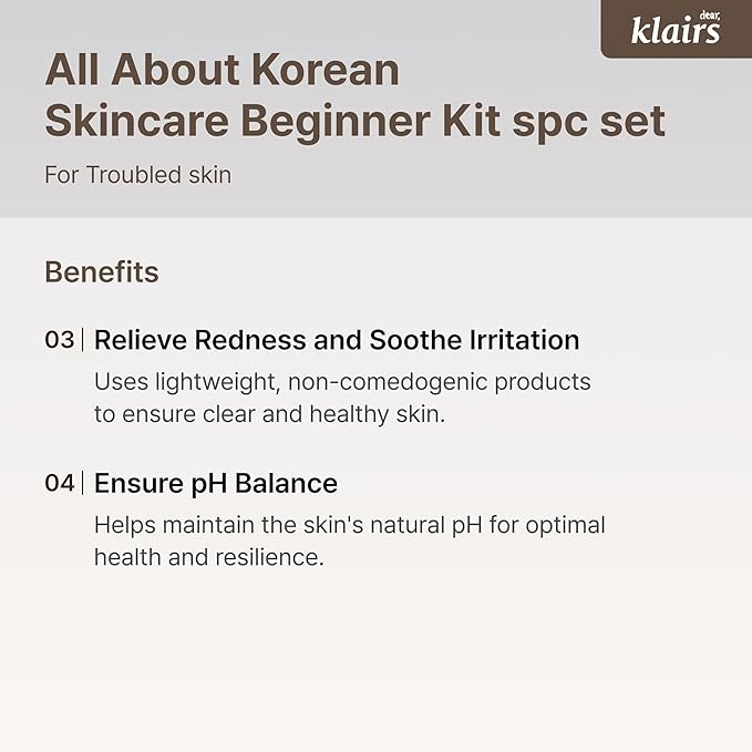 DearKlairs [Klairs] Korean Skincare Beginner Kit, 4pc Set, Cleanser to cream