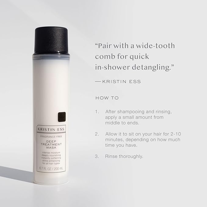 Kristin Ess Hair Fragrance Free Deep Conditioning Treatment Mask for Dry Damaged Hair, Moisturizing + Nourishing, Softens Hair, Shine Enhancing, Vegan, Silicone Free, Color + Keratin Safe, 6.7 fl oz