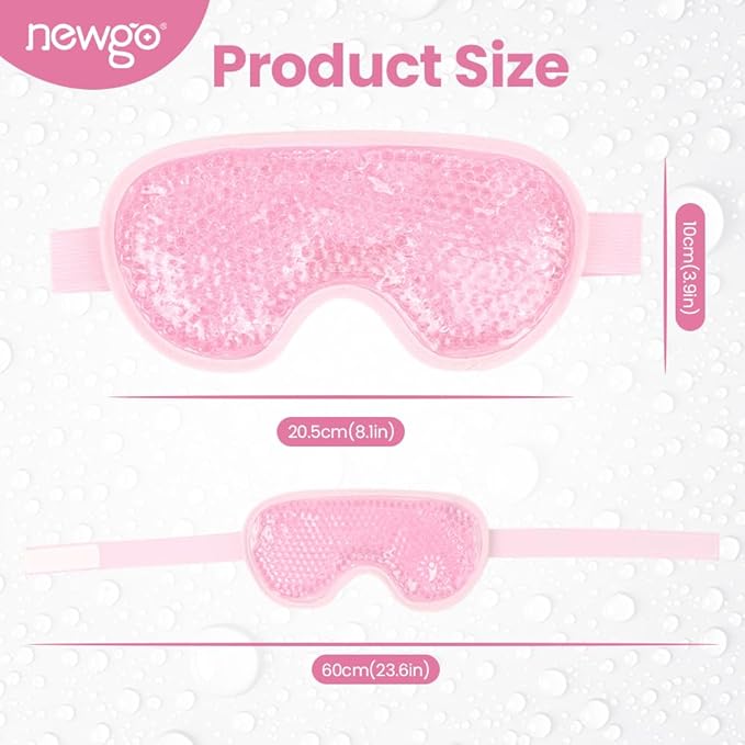 NEWGO Cooling Mask for Puffy Eyes, Cold Ice Pack for After Surgery, Tension Stress Relief, Itchy Eyes, Headaches, Dark Circles - Pink 2 Pack