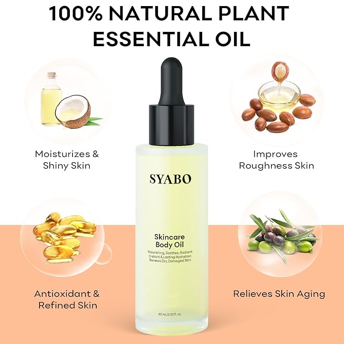 Skincare Body Oil, Moisturizer Hydrating Body Oil, Vitamin E and Jojoba Oils for Women Men Nourishing After Shower & Bath Oil, 2 FL OZ, All Skin Types