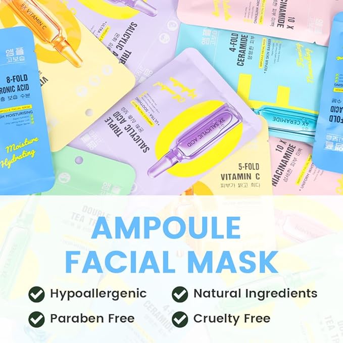 Hyaluronic Acid Face Sheet Mask Skincare,Hydrating Spa Face Mask For Sensitive Skin,Moisturize,Nourish for All Skin Types,Natural Skin Care Spa Face Mask for Women Men Girls,Pack of 6