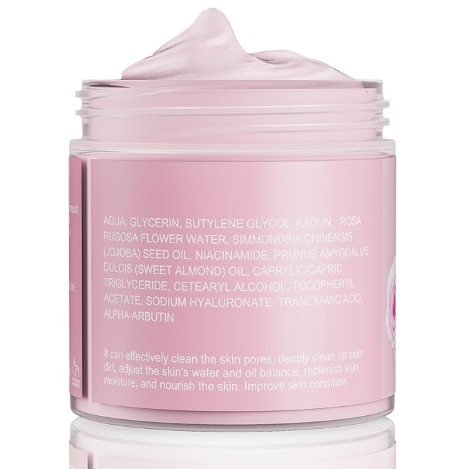 Rose Clay Facial Mask, Valentines Gifts for Women Her, Clay Mask Reduce the Blackheads, Pink Clay Mask with Kaolin and Collagen, Gentle Skincare for Women and men, Moisturizing 5.29 oz