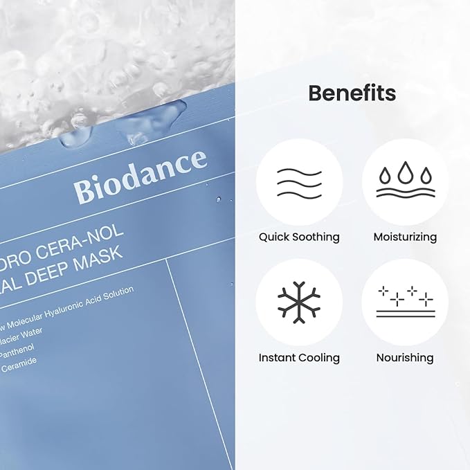 BIODANCE Hydro Cera-nol Real Deep Mask, Overnight Hydrogel Mask, Hydrating Facial Mask For Sensitive Skin, Redness Reducing & Quick Soothing Effect, 1.19oz(34g) x 4ea