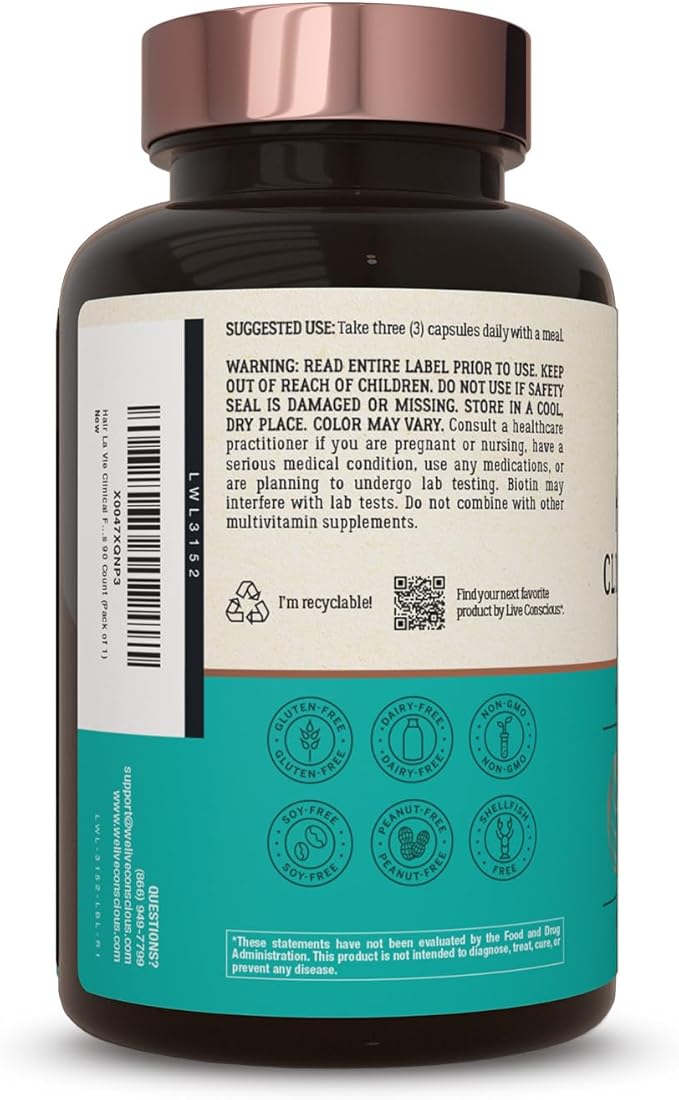 Hair La Vie Live Conscious Clinical Formula Hair Growth Vitamins for Women and Men w/Biotin 5000mcg, Collagen & Saw Palmetto (Pack of 1)