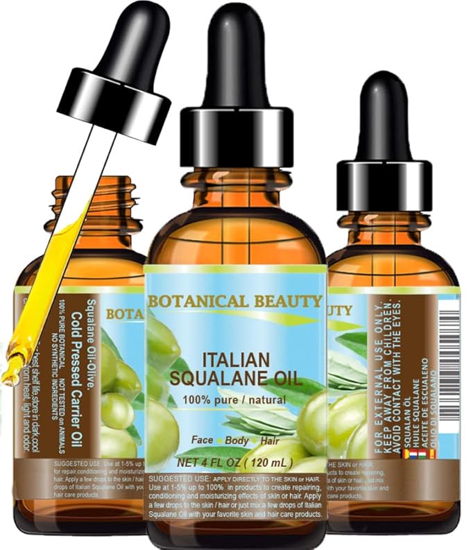 Botanical Beauty SQUALANE Italian. 100% Pure/Natural/Undiluted Oil. 100% Ultra-Pure Moisturizer for Face, Body & Hair. Reliable 24/7 skincare protection. 4 fl.oz- 120 ml