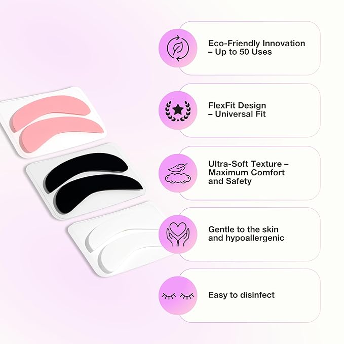 Curacoro Reusable Eye Pads, Silicone Under Eye Patches Lash Lift Cover Eyelash Extension | Soft Pads for Sensitive Skin during Eyelash Perm Lamination & Lash Extensions Remover (Pink, Style 1)