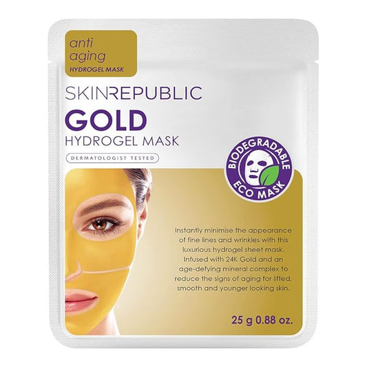 Skin Republic Gold Hydrogel Face Mask. Clinically Proven To Reduce Wrinkles by 13% After One Use. Made In Korea.