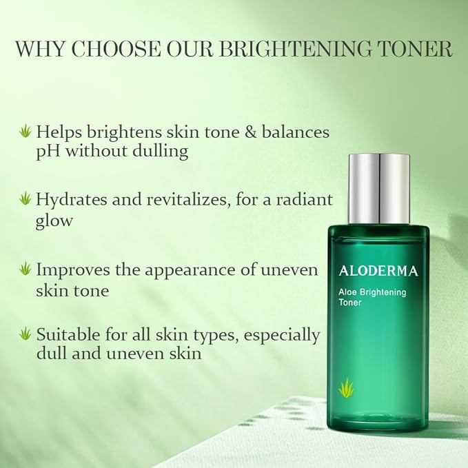 Aloderma Essential Aloe Brightening Skin Care Set - 4 Pieces - Gel, Cleanser, Toner, Cream