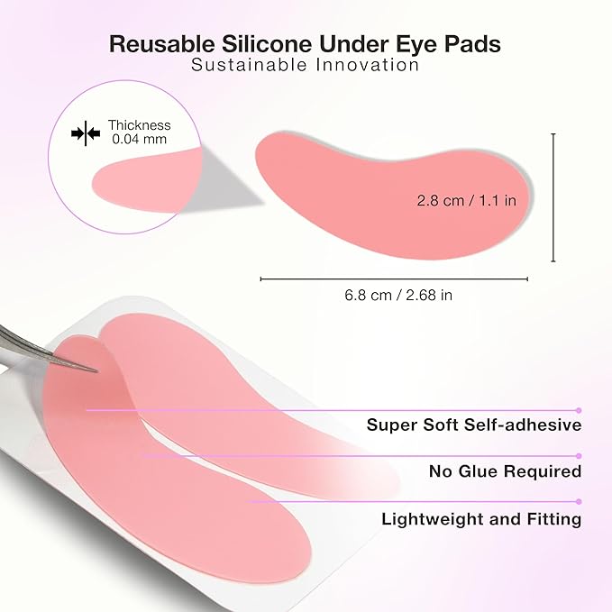 Curacoro Reusable Eye Pads, Silicone Under Eye Patches Lash Lift Cover Eyelash Extension | Soft Pads for Sensitive Skin during Eyelash Perm Lamination & Lash Extensions Remover (Pink, Style 3)