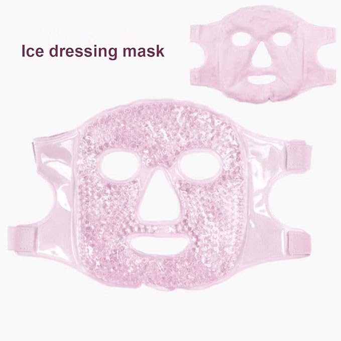 Jakuva Hot and Cold Therapy Full Face Gel Mask,Face Ice Mask for Woman Man,Gel Beads Eye Mask&Compress Pearl Treatment for Headache, Puffiness,Migraine Relief,Face SPA & Overall Skin Care (Pink)