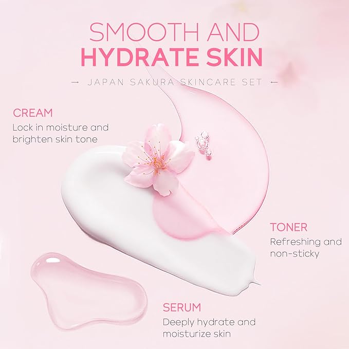 Skin Care Set JAPAN SAKURA Women Beauty Gift Sets Skin Care Kit with Cleanser, Toner, Serum, Eye Cream, Face Cream Travel Kit for Women Teen Girls Mom Daughter Birthday TSA-friendly Sizes 5pcs