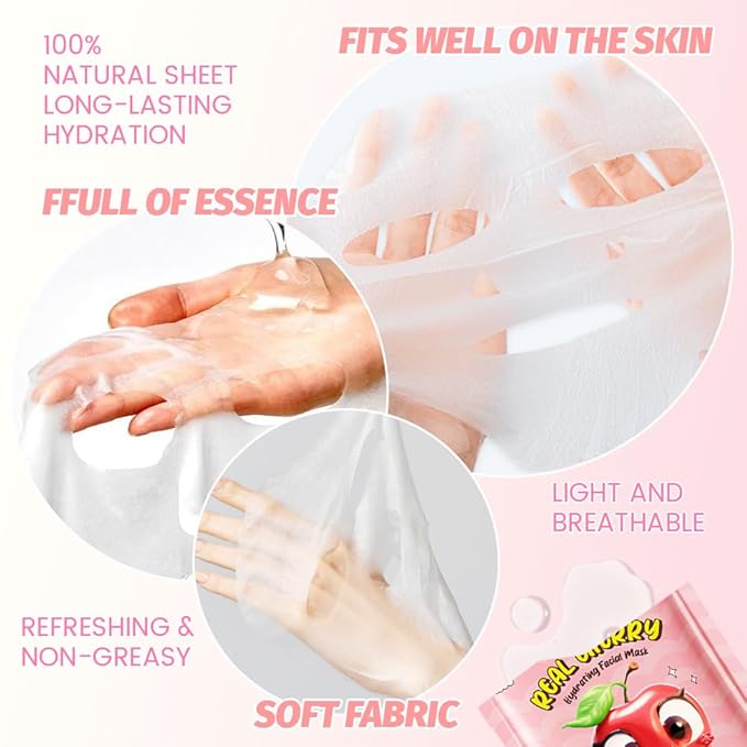 12 Pack Fruit Face Masks for Kids,Hydrating Face Mask For Sensitive Skin,Moisturize,Soothing,Nourish for All Skin Types,Natural Spa Party Facial Mask Skincare Set for Women Men Girls