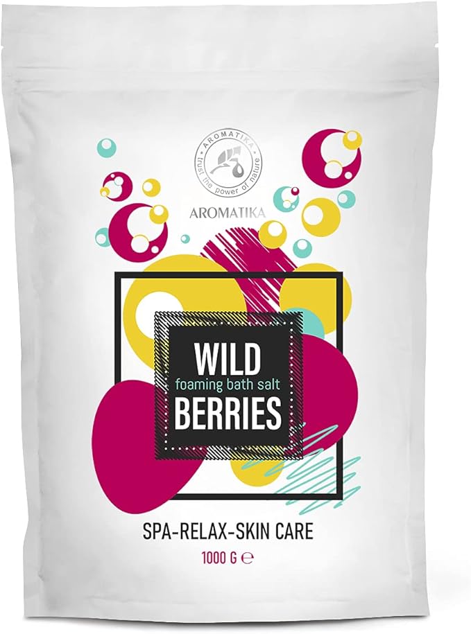 Foaming Bath Sea Salt Wild Berries 35 Oz (1000g) - Bubble Bath Salts with Almond & Grape Seed Essential Oil & Grapefruit Peel Oil for Bath Soak - Relaxing Bath - Relaxation - Aromatherapy Bath Salts