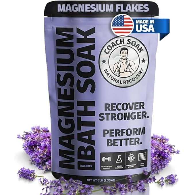 Coach Soak Recovery Bath Soak - Faster Absorption Than Epsom Salt for Pain - Rejuvenating Magnesium Flakes with 21 Minerals, Essential Oils & Bath Salts, 3lbs (Calming Lavender)