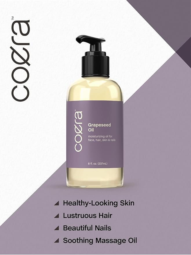 Coera Grapeseed Oil | 8 fl oz | Moisturizing Oil for Face, Hair, Skin & Nails | Free of Parabens, SLS, & Fragrances
