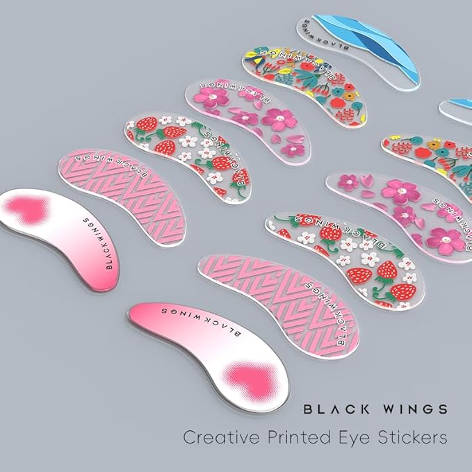 Black Wings 6 Pairs Silicone Eye Patches with Self-Adhesive Design - Cute Bear & Rabbit Inspired Eye Care Patches (love 6 pairs)