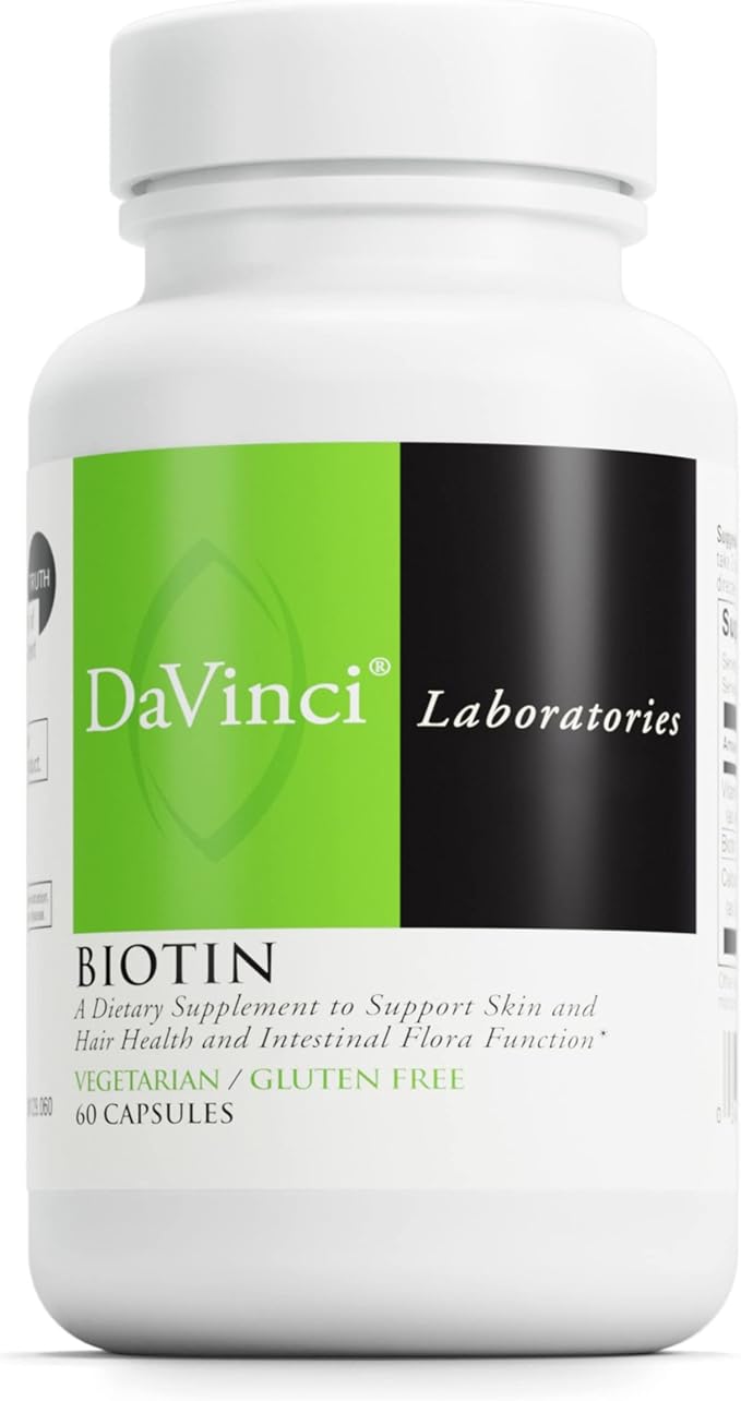 DAVINCI Labs Biotin - Supports Skin & Hair Health, Intestinal Flora Function* - Dietary Supplement with Vitamin C & Calcium as Ca Carbonate - Vegetarian - Gluten-Free - 60 Capsules