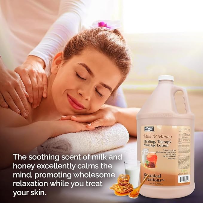PRO NAIL - Healing Therapy Massage Lotion - Professional Pedicure, Body and Hot Oil Manicure, Infused with Natural Oils, Vitamins, Panthenol and Amino Acids (Milk and Honey, 1 Gallon)