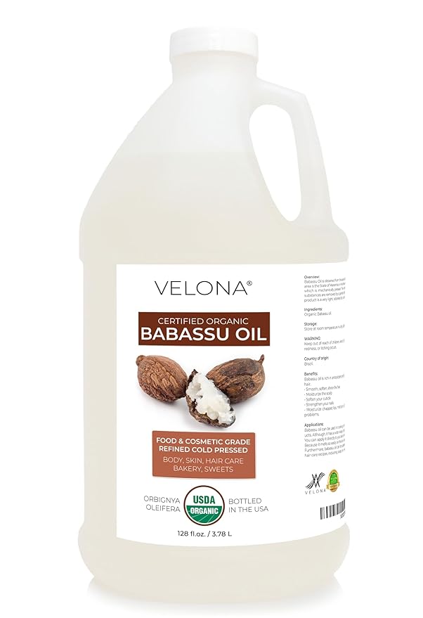 velona Babassu Oil USDA Certified Organic - 1 Gallon / 128 Fl Oz | 100% Pure and Natural Carrier Oil | Refined, Cold Pressed | Face, Hair, Body & Skin Care and Cooking | Use Today - Enjoy Results
