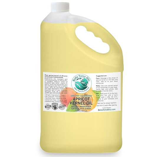 Bella Terra Oils Apricot Kernel Oil – 1 gallon, Lightweight, Nourishing, Silky Finish, Hair & Skin Radiance