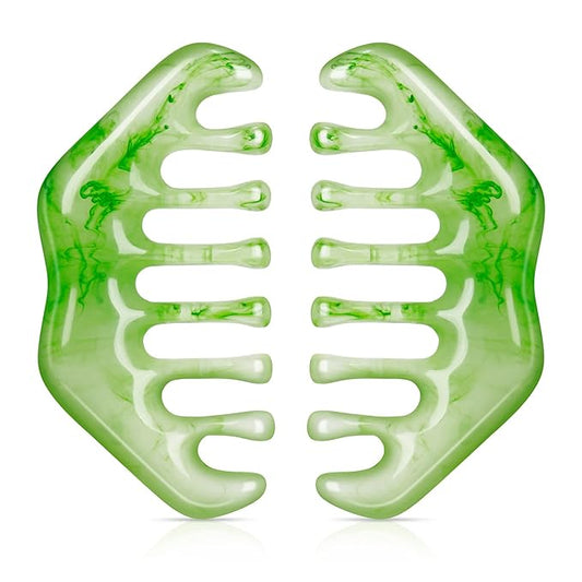 Geiserailie 2 Pieces Jade Combs Massage Stone Hair Gua Sha Scraping Scalp Comb Facial Massage Tool Multifunctional Handheld Head Tools Head Caring Therapy Mother's Day Gift(Elegant Style)