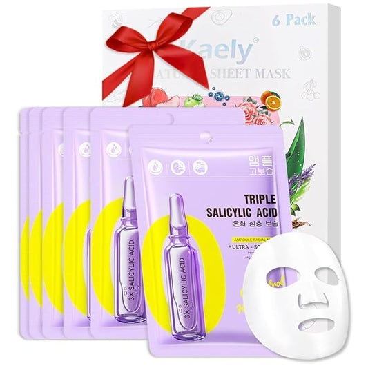 Salicylic Acid Face Masks Skincare,Facial Mask Skin Care Korean,Nourish,Deep Moisturizing,Atural Skin Care Spa Face Mask,Hydrating Smoothing Face Masks for Women Men,for All Skin Types 6Pack