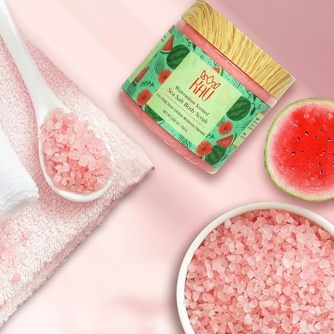 KAV Salt Body Scrub - Natural Exfoliating Salt Scrub for Body and Face, Helps with Moisturizing Skin, Dead Cell Removal, Rejuvenation and Relaxation, 4 Scents (Watermelon)