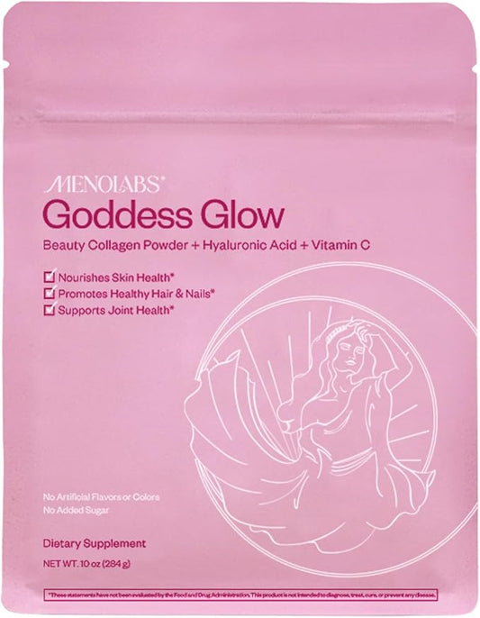 MENOLABS Goddess Glow Collagen Peptides Powder (Type I, III) - 14 Servings (280 g) - Menopause Supplements for Women with Hyaluronic Acid & Vitamin C - Unflavored