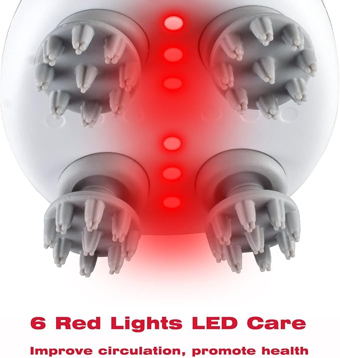 Electric Head Massager Waterproof,with 4 Detachable Massage Heads,Wireless Portable Red Light Care Handheld Massager,4 Massage Modes Stress Relax for Scalp,Suitable The Whole Body and Pets