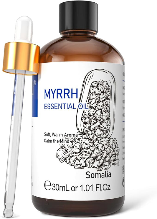 HIQILI Myrrh Essential Oil, for Skin, Massage, 100% Pure & Natural - 1.01 Fl Oz