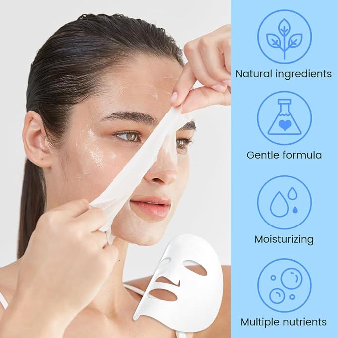 Hyaluronic Acid Face Sheet Mask Skincare,Hydrating Spa Face Mask For Sensitive Skin,Moisturize,Nourish for All Skin Types,Natural Skin Care Spa Face Mask for Women Men Girls,Pack of 6