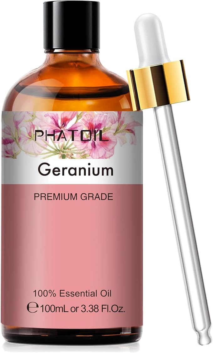 Geranium 3.38fl.oz Essential Oil, PHATOIL Aromatherapy Essential Oils for Diffuser, Humidifier, Perfect for DIY Soap, Candle, Bath Bombs Making(100ml)