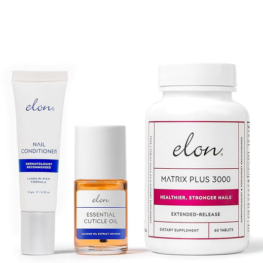 Elon Essentials Kit for Nail Health – Nail Care Kit w/Elon Nail Conditioner, Cuticle Oil & Matrix Plus 3000 Biotin Supplement – Repair, Strengthening & Moisturizing