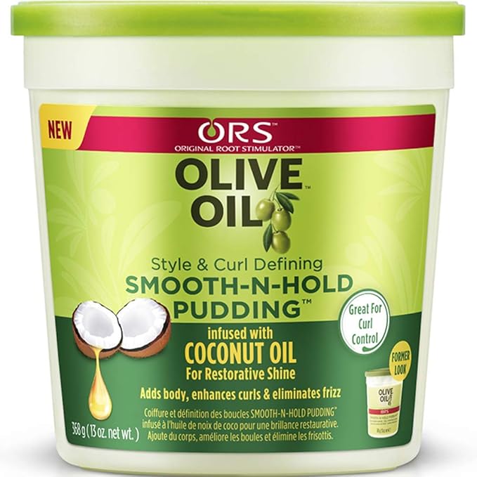 ORS Heat Protection Hair Serum infused with Coconut Oil for Restorative Shine Olive Oil Style and Curl Smooth-N-Hold Pudding - Bundle