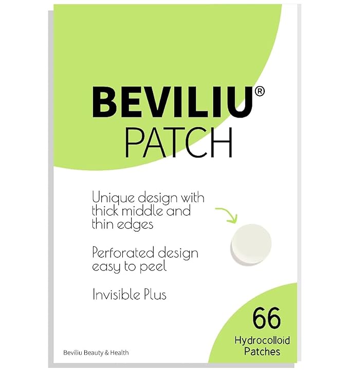 Beviliu Pimple Patches for Face 66 Counts, 2 Sizes Thinner Edge Hydrocolloid Acne Patches, Invisible Zit Patches for Face, Facial Skin Care Products Beauty