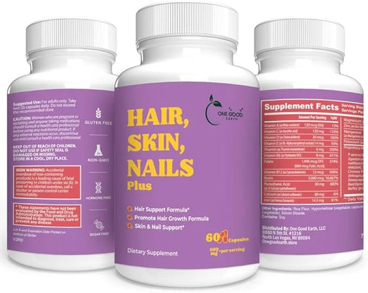Hair, Skin & Nails Plus (60 Capsules) 500mg+ with Biotin, Vitamins & Minerals, Saw Palmetto with Vitamins A, C, D and E
