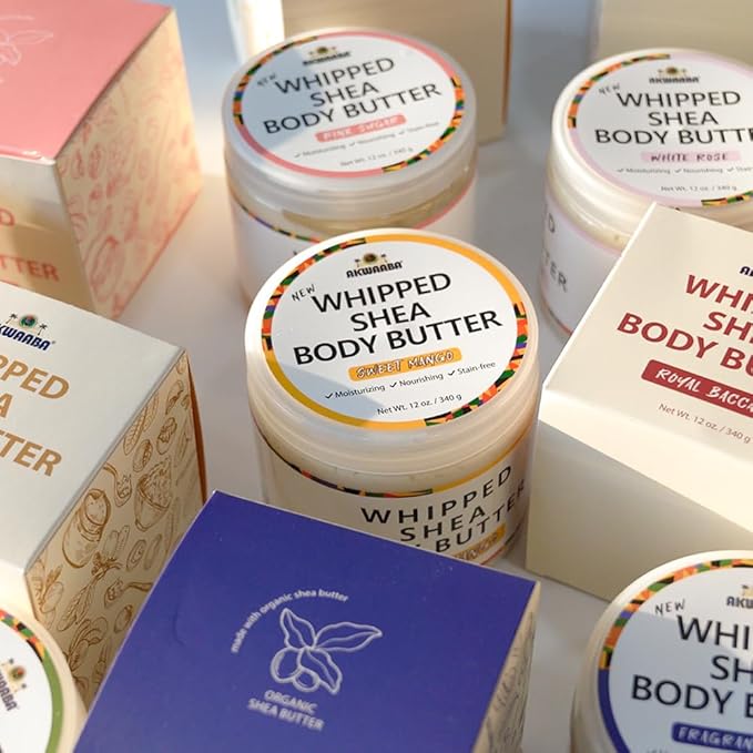 AKWAABA New Whipped Shea Body Butter (Sweet Mango) - Moisturizes, Glows & Softens Skin | Natural Raw Shea Butter | For Dry Skin | 12 oz / 340 g