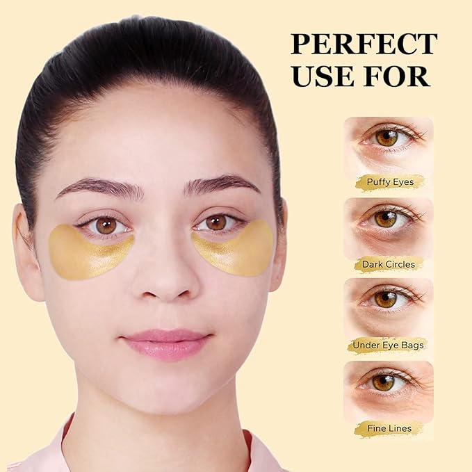 LIYALAN 24K Gold Under Eye Patches for Dark Circles and Puffiness Eye Mask Skin Care Products for Puffy Eyes Beauty for Women 60Pcs