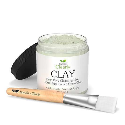 Clearly CLAY, Deep Pore Cleansing, Skin Softening Facial Mask | 100% Pure French Green Clay Powder for Acne, Blackheads, Dry Skin, Oily Skin | Non Drying Anti Aging Natural Mineral Clay (Bulk 8 Oz)