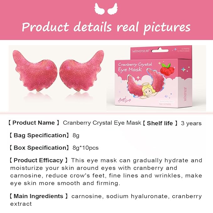 12 Pcs Under Eye Patches for Puffy Eyes, Cranberry Cristal Eye Mask, Hydrate Moisturize Around Eye Skin Cooling Mask, Reduce Crow's Feet, Fines & Wrinkles, Sooth & Firming Skin (Cranberry)