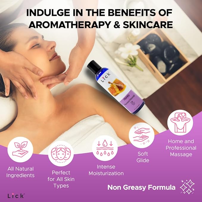 Honey Flavored Massage Oil for Couples – Edible Massaging Lotion with Vitamin E and Sweet Almond and Coconut Oil is Non Sticky and Gentle on Skin – Natural, Relaxing and Vegan Friendly (4 oz)