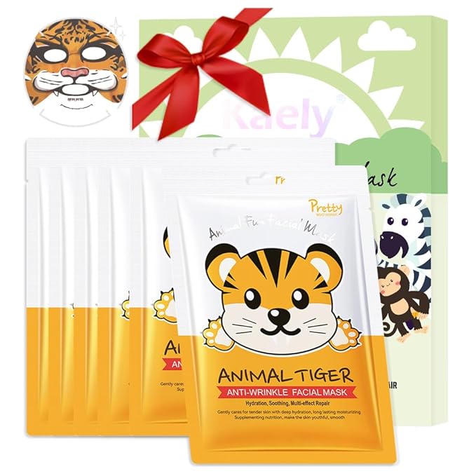 Kaely 6 Pack Animal Character Sheet Masks, Face Masks for Kids Teens Skin Care, Korean Soothe Facial Mask for All Skin Types, Girls Night Skincare Spa Party, Birthday Gifts for Women Men, Set04