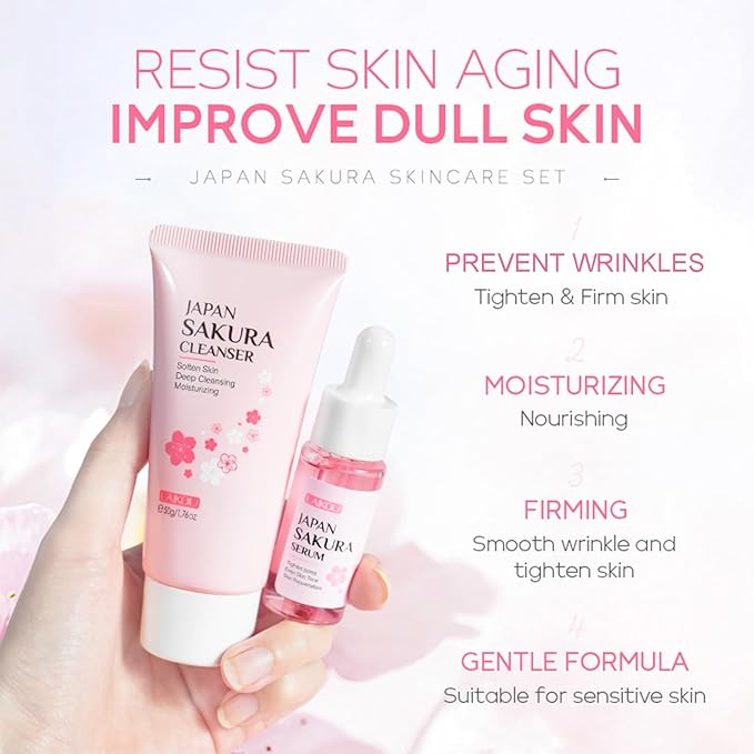 Skincare Set JAPAN SAKURA Facial Kit for Women & Teenage Girls - Japanese Skin Care Products, Beauty Gift Skincare Kits, Skin Care Set with Complete Skincare Routine - Face Care Set for Women