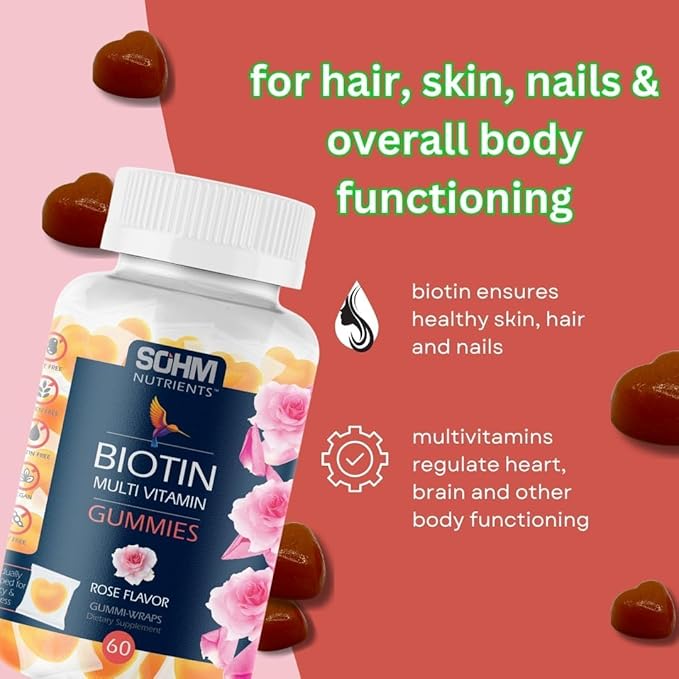 SOHM Biotin Gummies, Biotin Gummies for Healthy Hair,Skin and Nails -Multivitamin Gummies for Adults,Suppliments for Men,Women