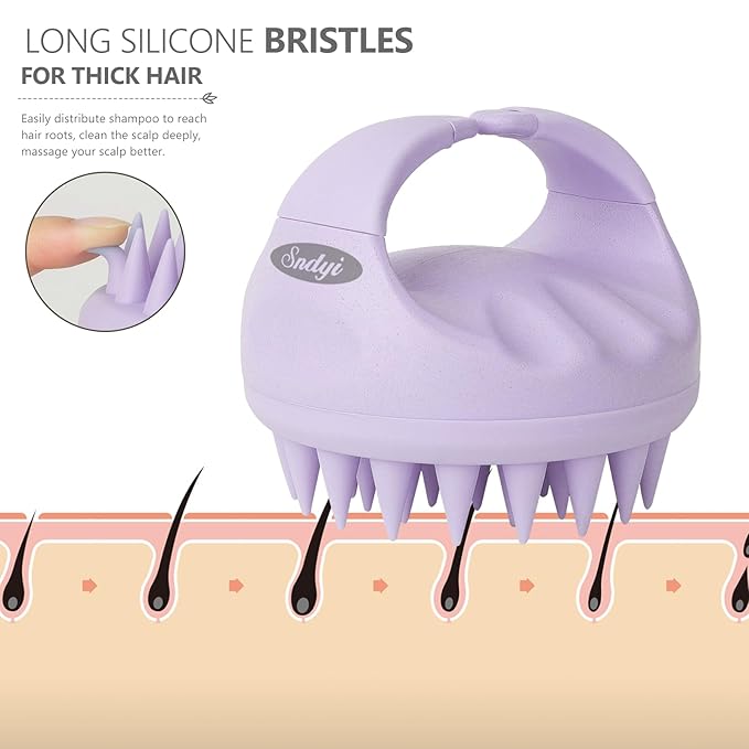 Sndyi Scalp Massager Shampoo Brush, Scalp Scrubber with Soft Silicone Bristles, Scalp Exfoliator for Dandruff Removal, Scalp Massager for Hair Growth, Wet Dry Hair Brush for Scalp Care, Taro Purple